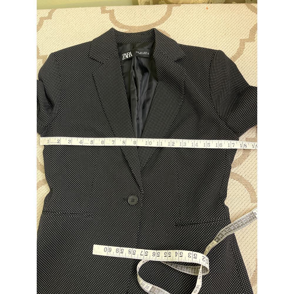 ZARA Woman’s Textured Weave Suit Jacket Blazer, Black/White polka dot, Size 4 - Picture 9 of 13